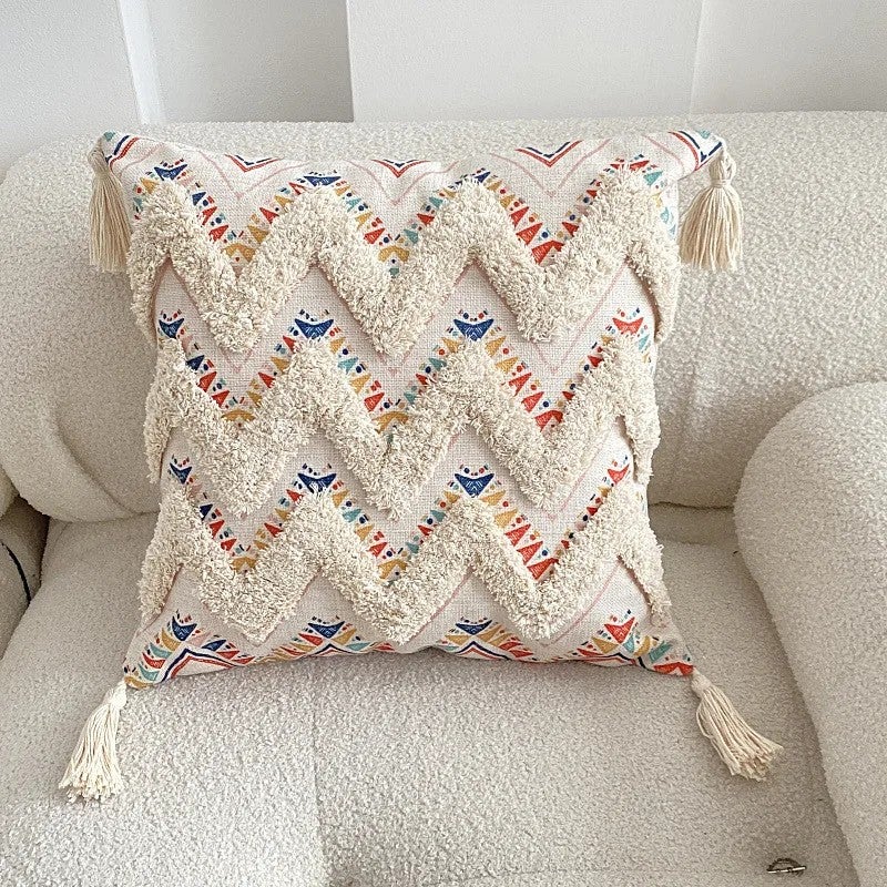 Y&D Bohemia Style Embroid 3d Printed Tufted Cotton Linen Blend Cushion Cover with Tassel Water Resistant - Image 5